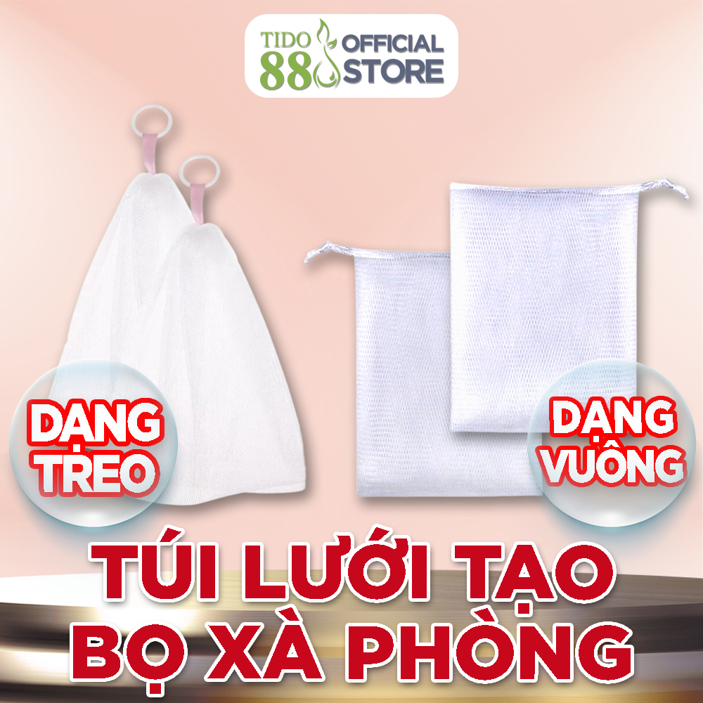 Túi lưới đựng xà phòng xà bông tắm tạo bọt - Tiện lợi 2 lớp dày dặn có dây rút NPP Tido88