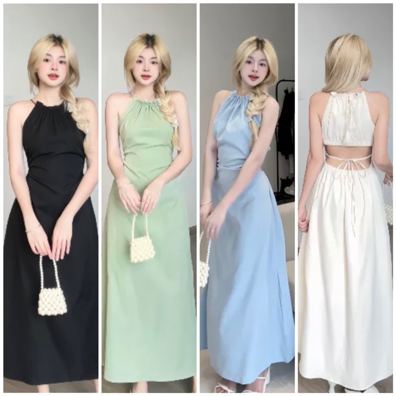 Đầm váy freesize cổ yếm hở lưng sau 6 màu