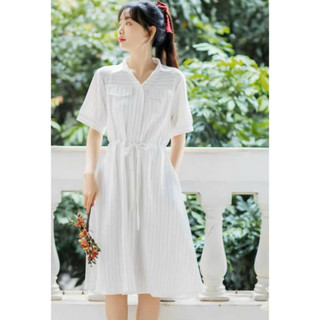 Đầm váy freesize sọc trắng túi hộp rút eo
