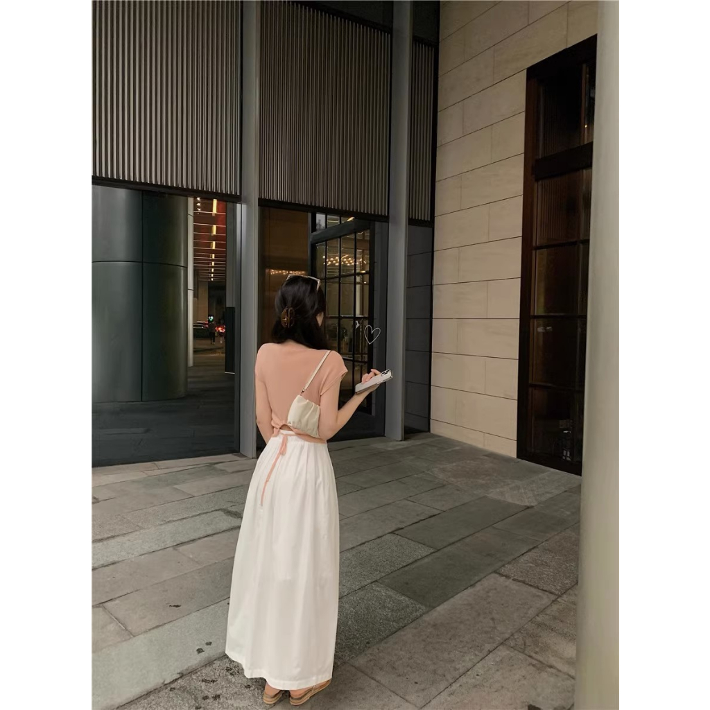 Áo len nữ ngắn tay croptop cổ tròn tay hến dệt kim dây buộc sau lưng cá tính xinh xắn nhiều màu sắc C2-30
