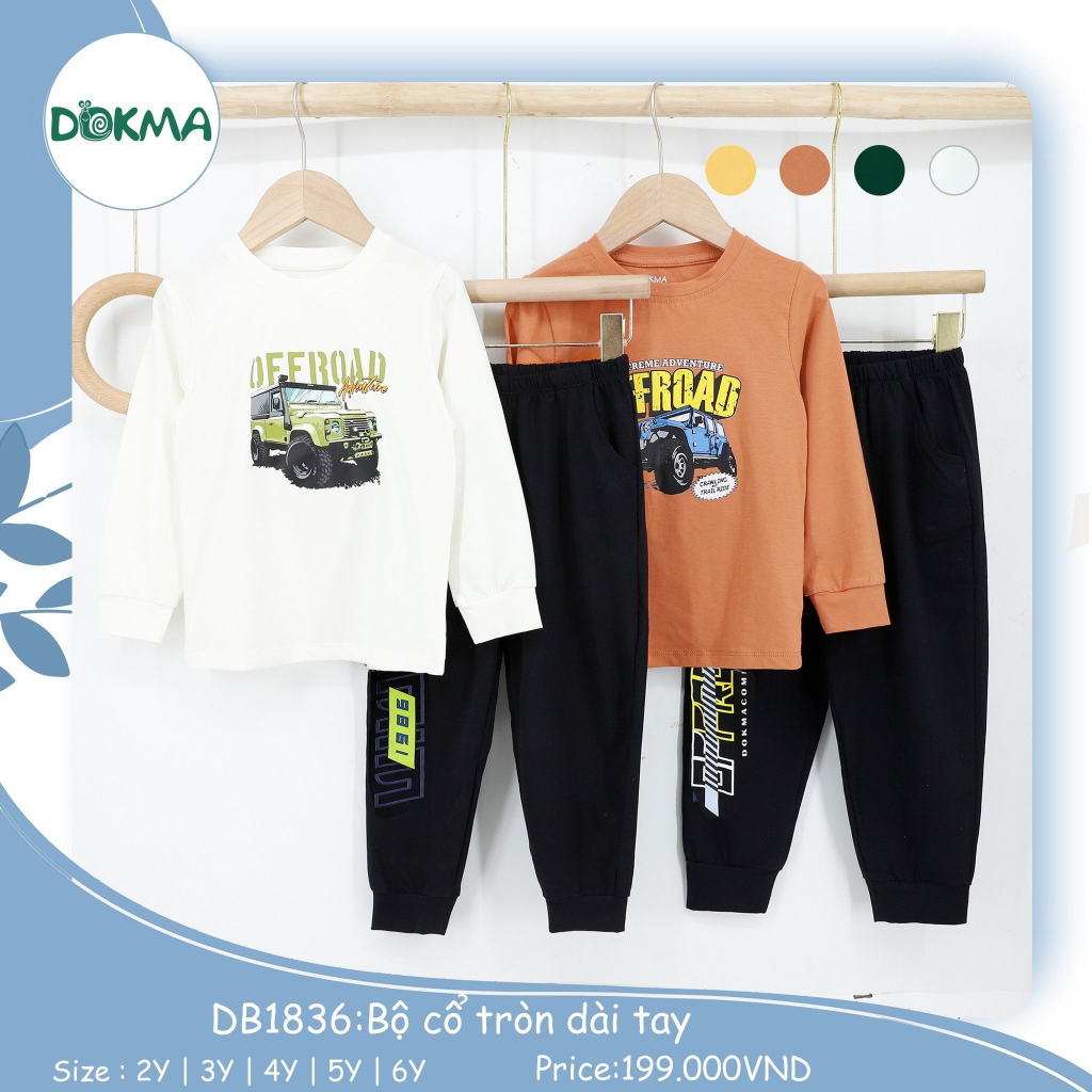 Bộ dài tay bé trai Dokma vải cotton mỏng DB1836