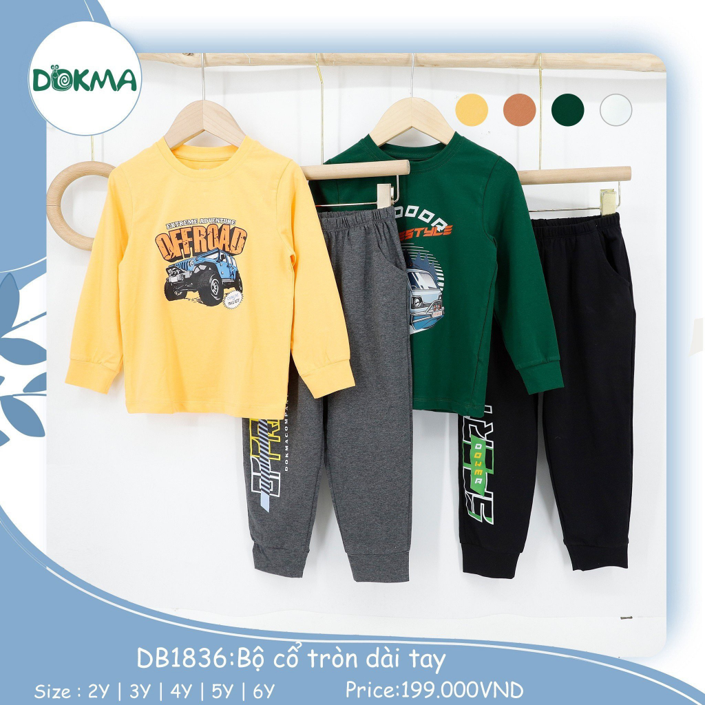 Bộ dài tay bé trai Dokma vải cotton mỏng DB1836