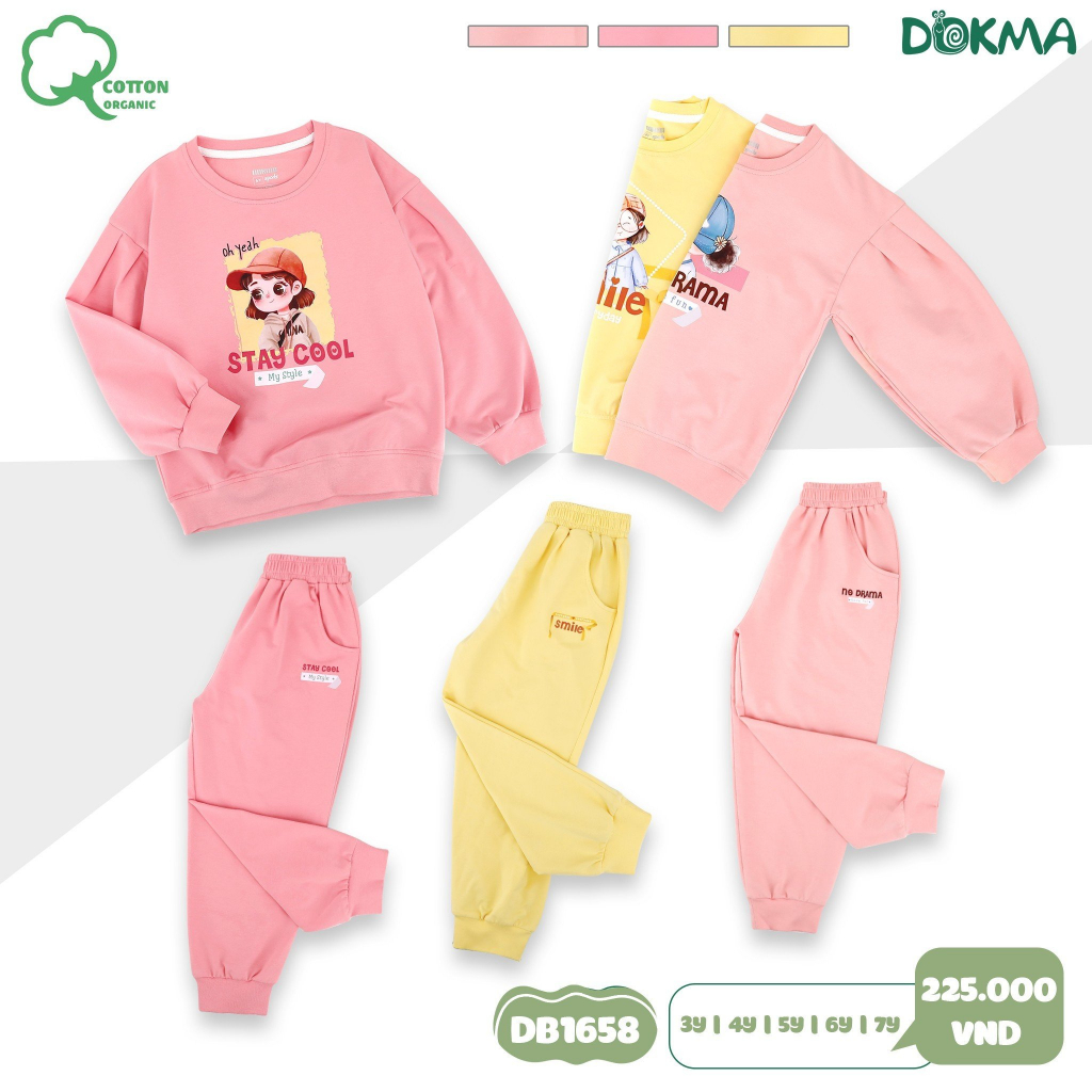 Bộ dài tay bé gái Dokma vải cotton mỏng DB1813 DB1658