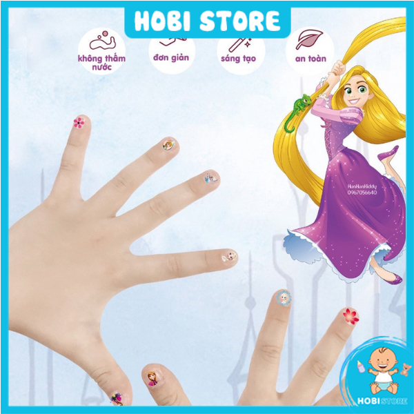 Set sticker dán móng tay nail sticker 3D nổi hoạ tiết công chúa hoạt hình Disney đáng yêu cho bé gái Frozen Elsa Ariel