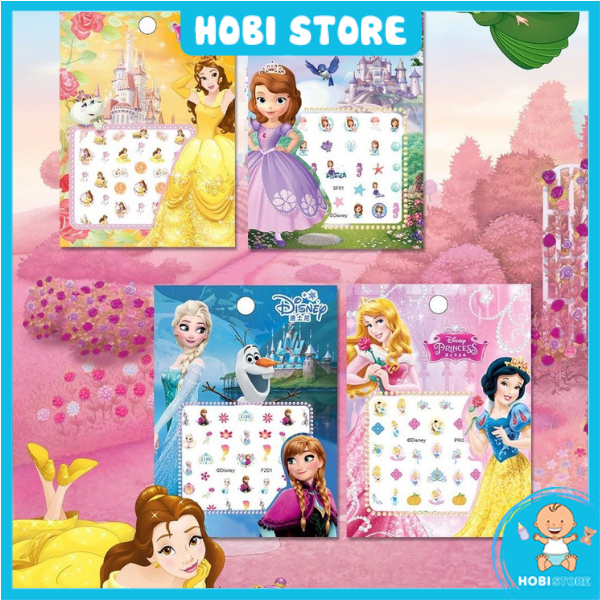 Set sticker dán móng tay nail sticker 3D nổi hoạ tiết công chúa hoạt hình Disney đáng yêu cho bé gái Frozen Elsa Ariel