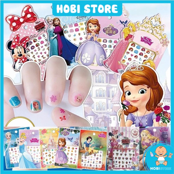 Set sticker dán móng tay nail sticker 3D nổi hoạ tiết công chúa hoạt hình Disney đáng yêu cho bé gái Frozen Elsa Ariel