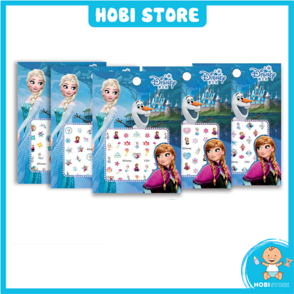 Set sticker dán móng tay nail sticker 3D nổi hoạ tiết công chúa hoạt hình Disney đáng yêu cho bé gái Frozen Elsa Ariel