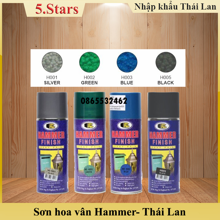 Sơn xịt tạo hoa văn Hammer Finish Spray Paint Bosny, nhập khẩu từ Thái Lan.