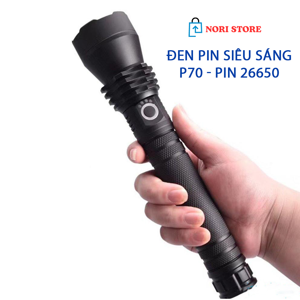 Đèn pin siêu sáng KAW P70 pin 26650 chip XHP70 cao cấp có zoom xa gần, chiêu xa 200m