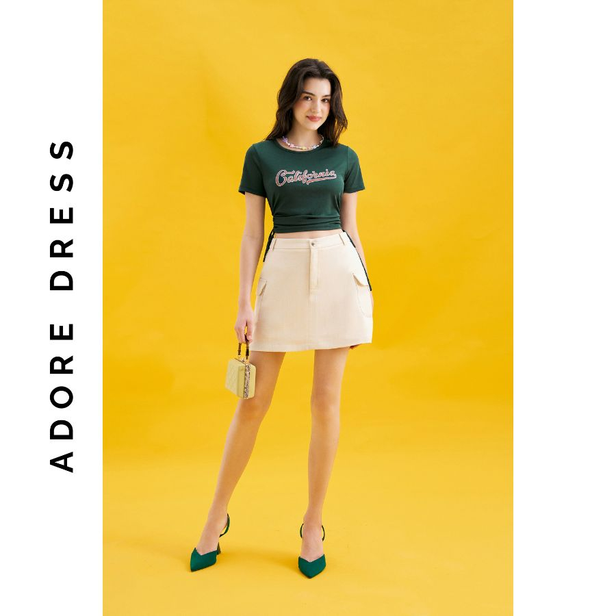 Áo Cropped T-shirts thun tăm rút sườn in Califonia  311TS3005 ADORE DRESS