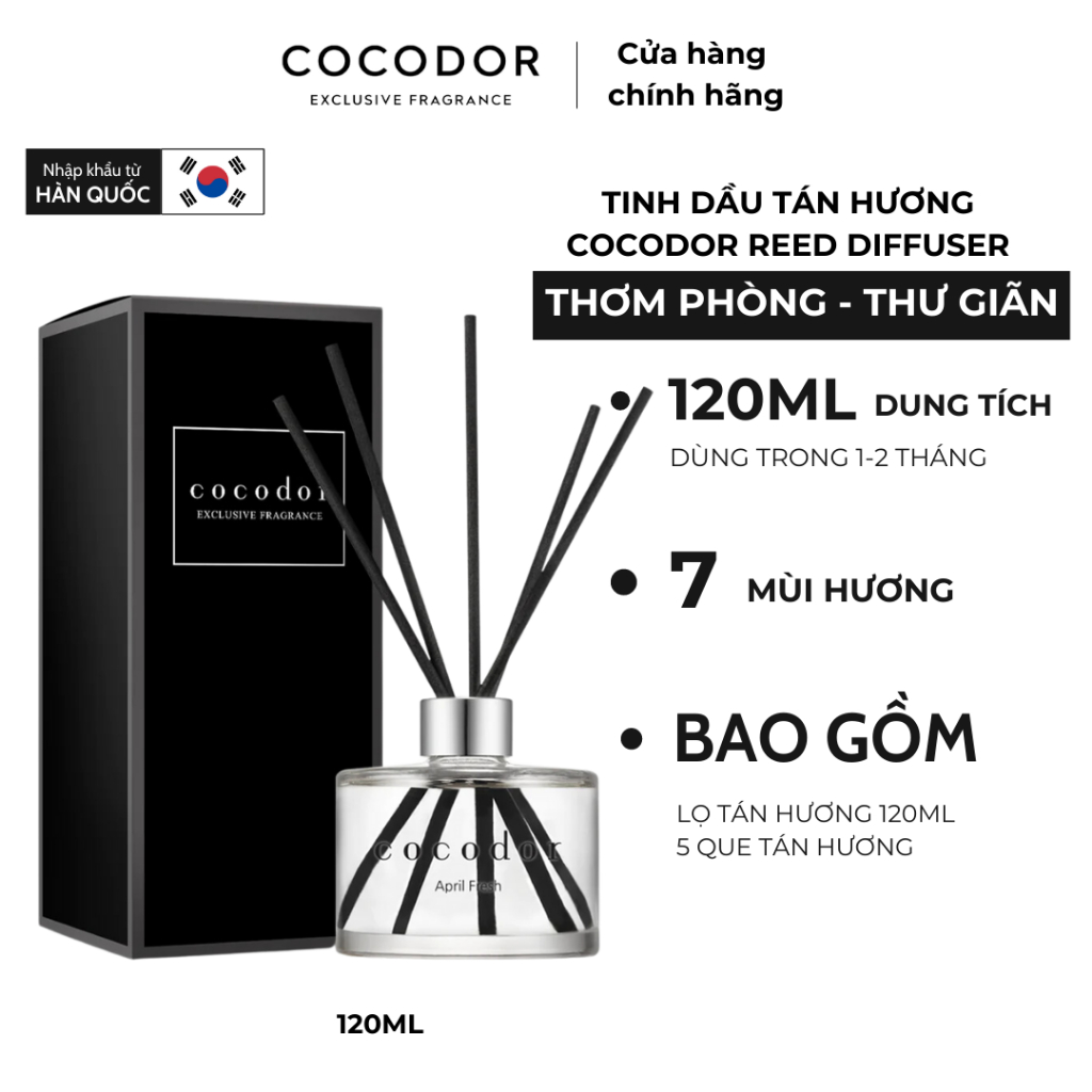 [ Best Seller] Tinh Dầu Tán Hương Thơm Phòng Phiên Bản Đen Đơn Giản, Sang Trọng Cocodor Reed Diffuser 120ml,200ml