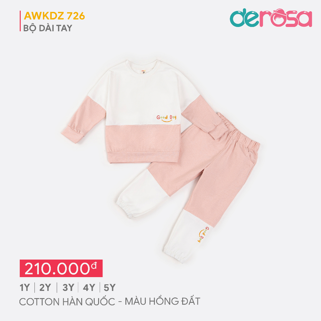 Bộ quần áo dài tay DEROSA KIDS chất liệu cotton Hàn quốc cho bé từ 1 đến 5 tuổi AWKDZ726B