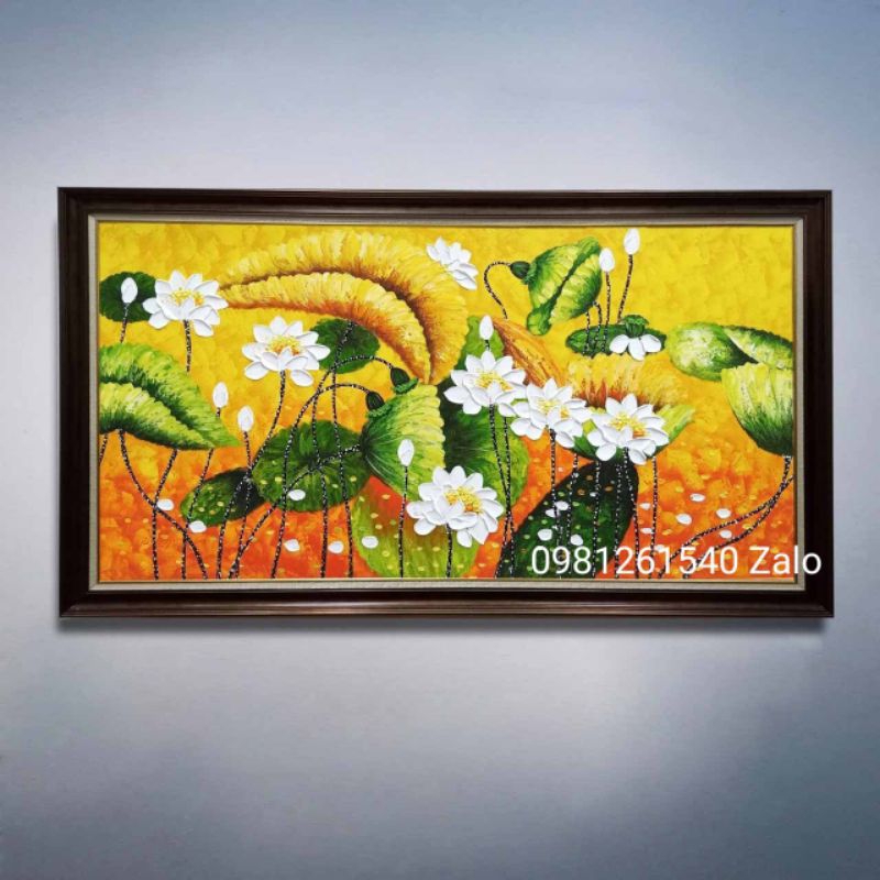 Tranh sơn dầu HOA SEN ĐẸP treo phòng khách
