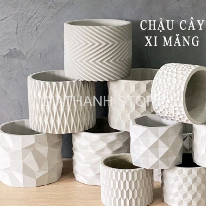 Combo 4 Chậu xi măng cao cấp SeeArt Origami 15x11.2cm, trồng xương rồng, sen đá cây cảnh để bàn, decor nhà ở, văn phòng