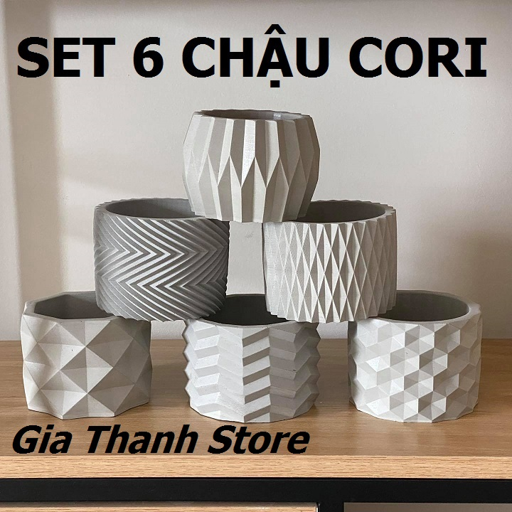 Combo 6 chậu trồng cây cảnh mini Cori/ Cement pots 💕 ĐK 11x8cm thích hợp trồng cây bonsai, xương rồng, sen đá