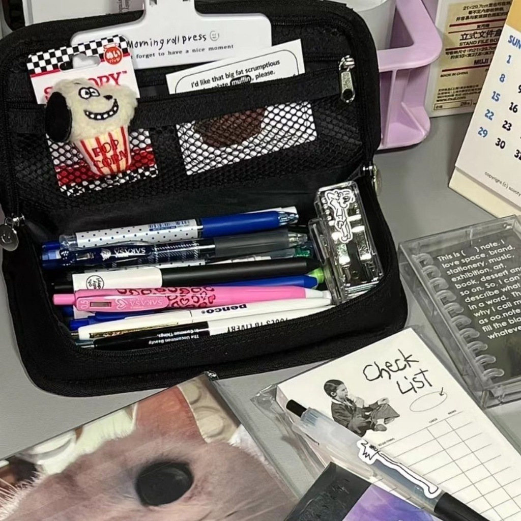 Hộp Bút Túi Bút Đen Vải Canvas Size Lớn Túi Đựng Văn Phòng Phẩm