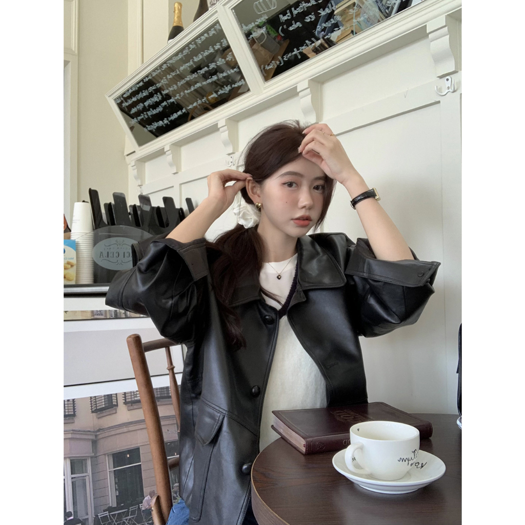 Áo khoác da nữ TALOFA cao cấp, phong cách hàn quốc, form body | BigBuy360 - bigbuy360.vn