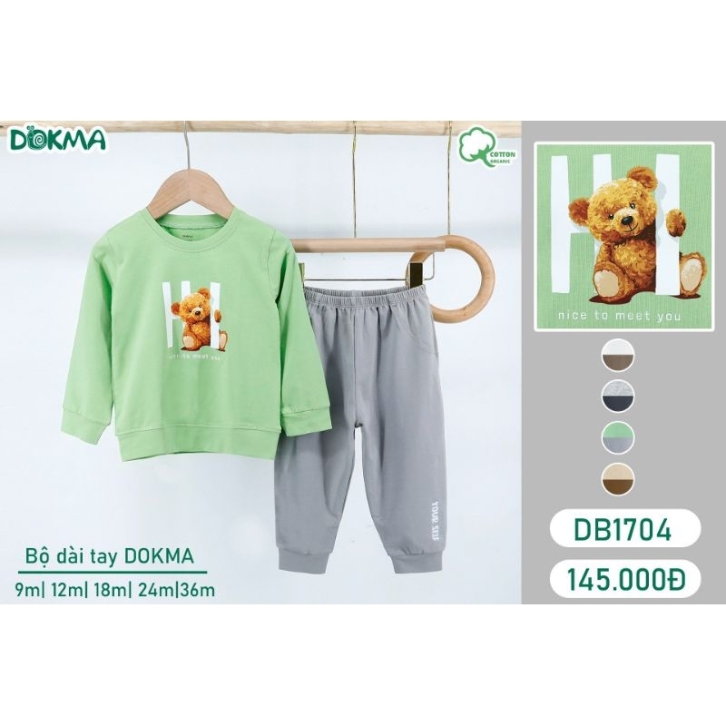 Bộ dài tay cài vai Dokma cotton USA 9-36M DB1704
