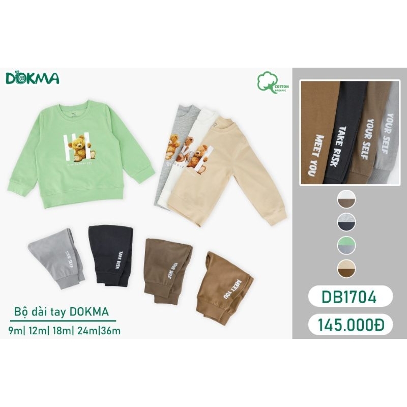 Bộ dài tay cài vai Dokma cotton USA 9-36M DB1704
