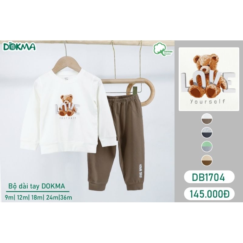 Bộ dài tay cài vai Dokma cotton USA 9-36M DB1704
