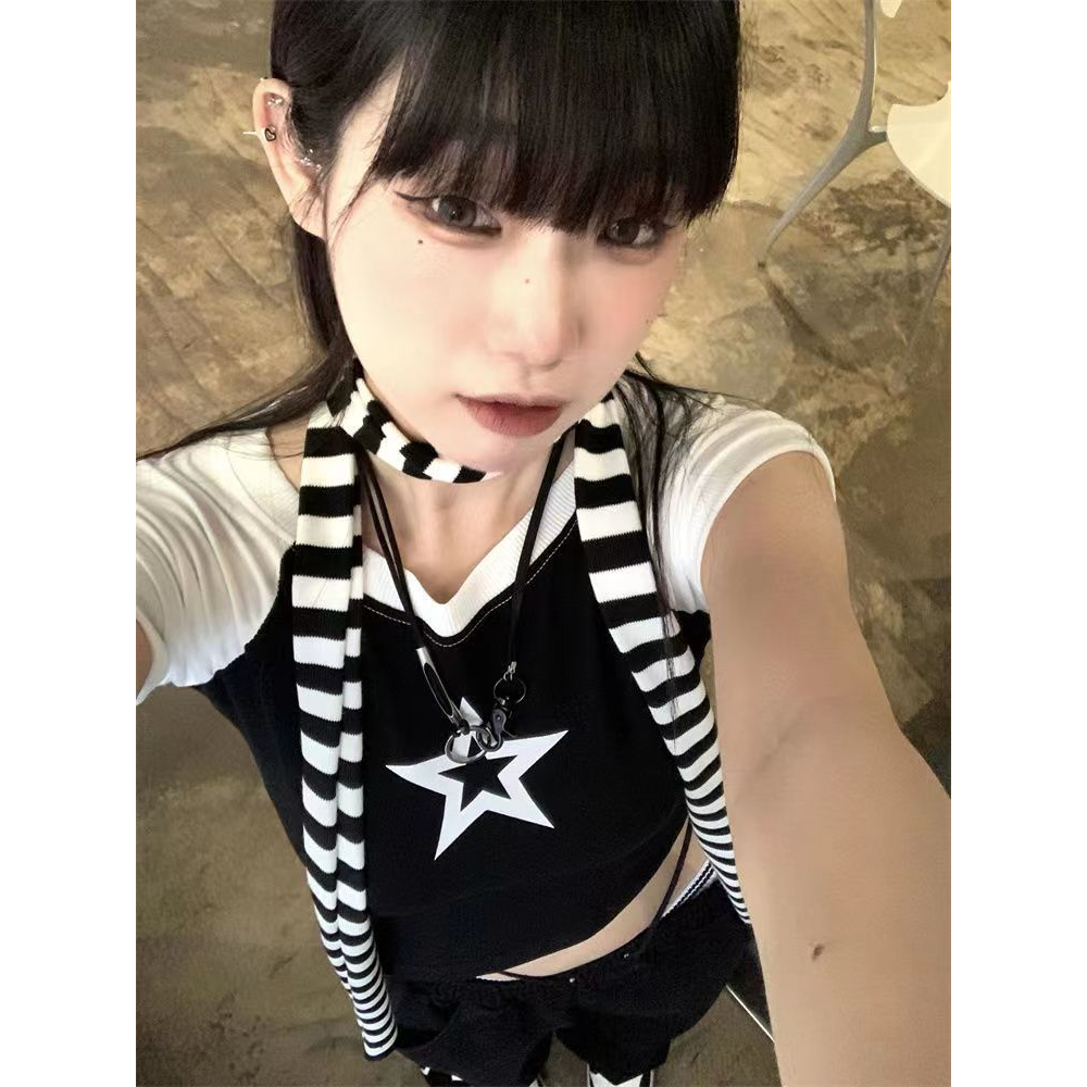 GgFashion Áo croptop y2k Tay Ngắn In Họa Tiết Ngôi Sao Thời Trang Mùa Hè Cho Nữ