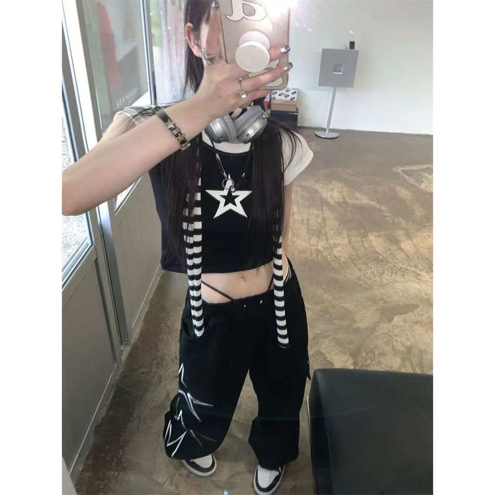 GgFashion Áo croptop y2k Tay Ngắn In Họa Tiết Ngôi Sao Thời Trang Mùa Hè Cho Nữ