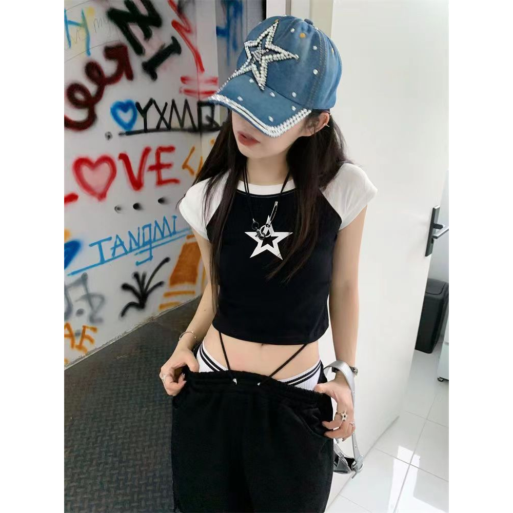 GgFashion Áo croptop y2k Tay Ngắn In Họa Tiết Ngôi Sao Thời Trang Mùa Hè Cho Nữ