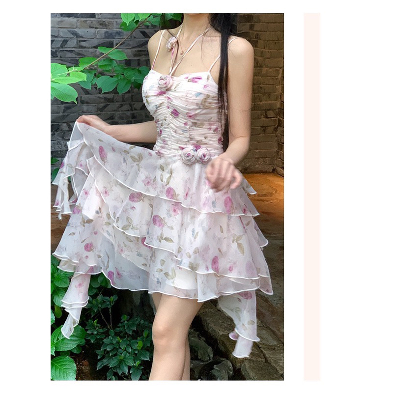 Đầm xoè voan hoa TRIPBLE T DRESS có lót siêu xinh - Free size dưới 54kg
