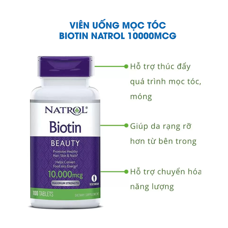 Dầu gội xả Biotin Collagen tím 385ml OGX + Viên uống Biotin Natrol 10000mcg giảm rụng tóc, giúp mọc tóc