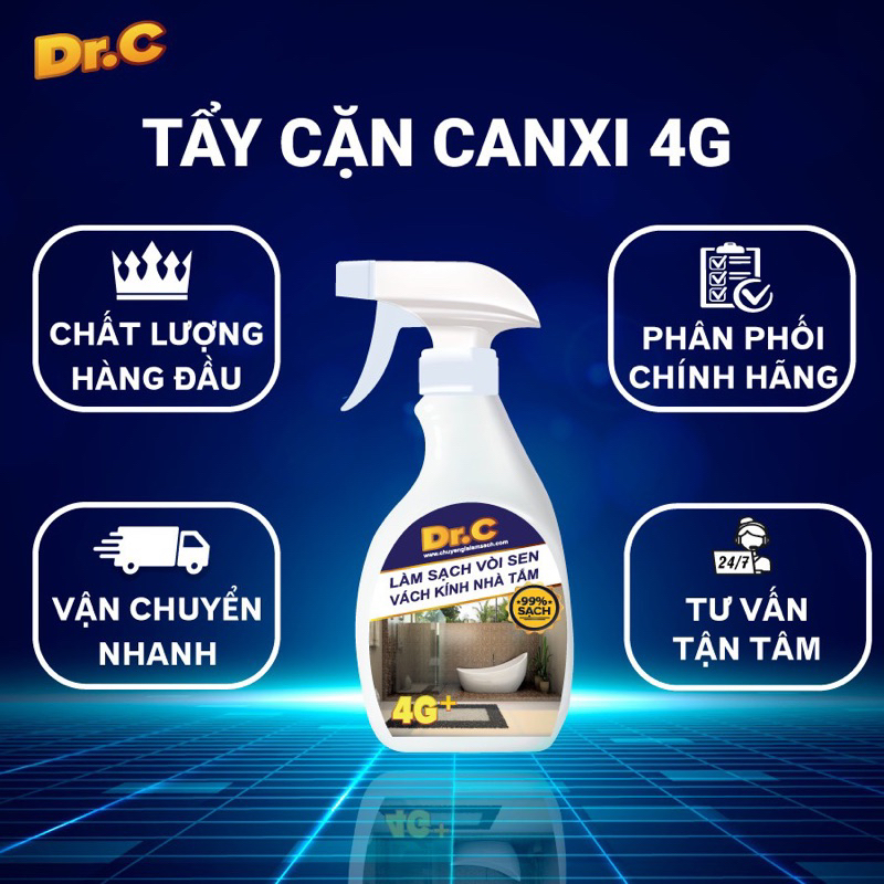 Tẩy Cặn Canxi, Tẩy Rỉ Sắt, Tẩy Đốm Nước Trên Vách Kính Nhà Tắm DR.C 4G