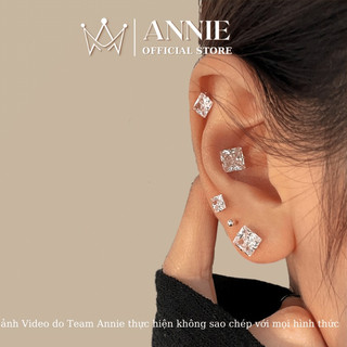 Bông tai đính đá , châu đen, châu bạc cá tính basic đơn giản sang trọng Annie R05
