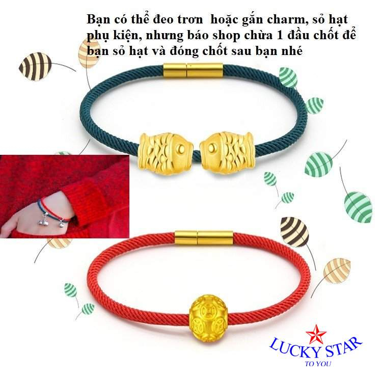 Vòng tay thời trang đỏ đen nam nữ may mắn dù thái chốt inox vĩnh viễn không đen