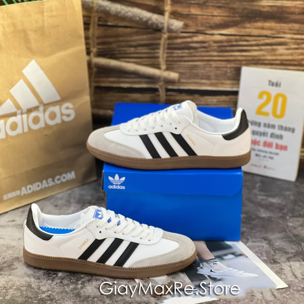 Giày Thể Thao Adidas Samba Low Đế Nâu, Giày Sneaker Adidas Samba “ White Black Gum" Hàng Mới 100% Full Box