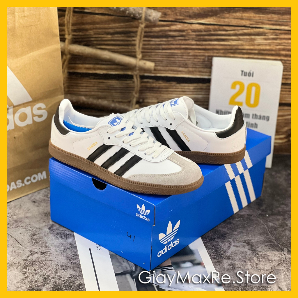 Giày Thể Thao Adidas Samba Low Đế Nâu, Giày Sneaker Adidas Samba “ White Black Gum" Hàng Mới 100% Full Box