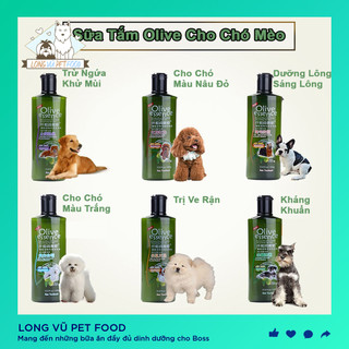  Chính Hãng Sữa tắm cho chó mèo tinh dầu oliu olive essence 450g   Đủ 5 loại  - Sữa tắm diệt ve chó - Long Vũ Pet Food 