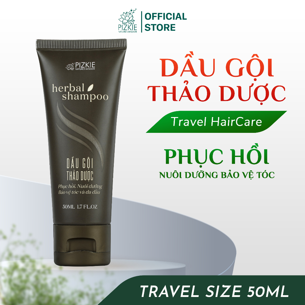 Dầu Gội PIZKIE Thảo Dược HERBAL SHAMPOO Ngăn Ngừa Gàu, Kích Thích Mọc Tóc Giúp Tóc Chắc, Khoẻ, Suôn Mượt 50ML