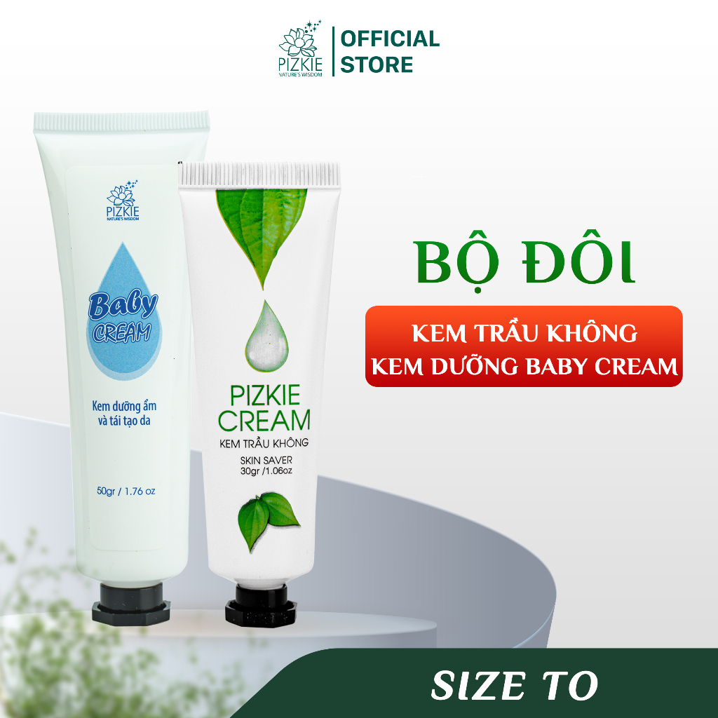 Bộ Đôi Kem Trầu Không Pizkie 30gr và Kem Dưỡng Baby Cream 50gr - Dưỡng Da, Giảm Viêm Da Cơ Địa, Chàm Eczema và Á Sừng