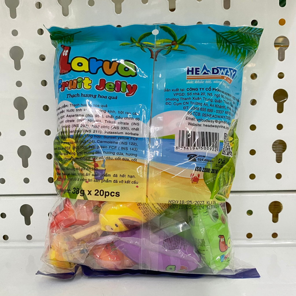 Thạch hoa quả hình con sâu Larva vui nhộn Headway 38gr x 20 cái