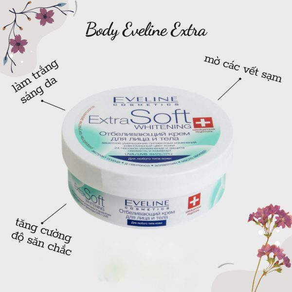Kem dưỡng trắng da mặt và body chiết xuất dưa leo, lê và D-panthenol Eveline Extra Soft 200ML