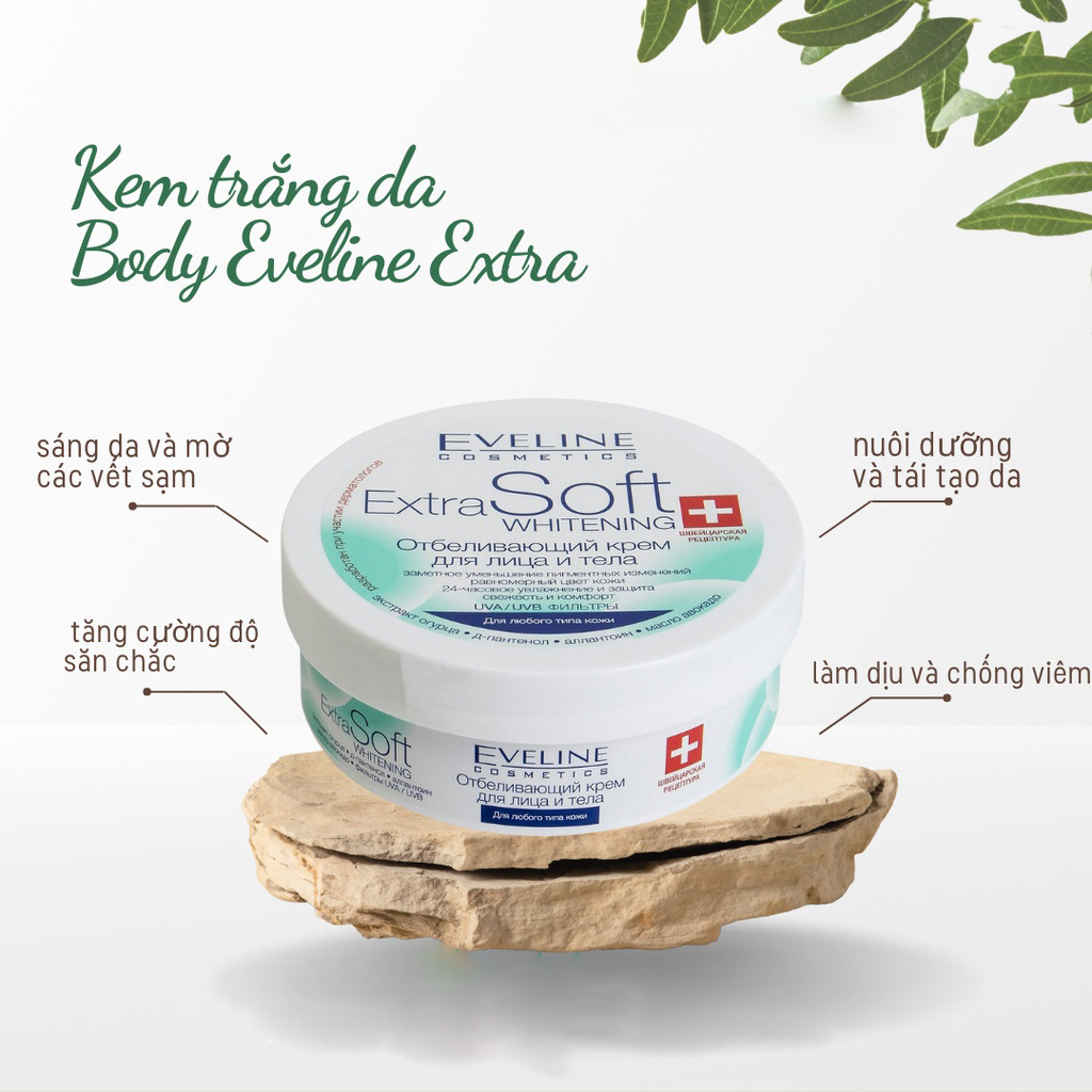 Kem dưỡng trắng da mặt và body chiết xuất dưa leo, lê và D-panthenol Eveline Extra Soft 200ML