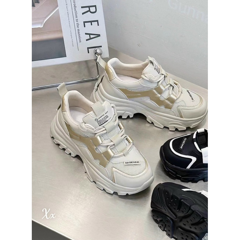 Giày thể thao sneaker viền gold pha lưới đế cao fullbox hàng quảng châu cao cấp
