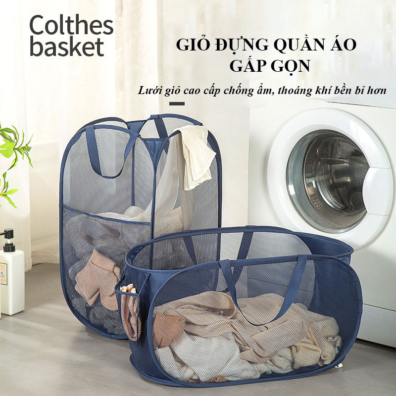 Giỏ Đựng Quần Áo Gấp Gọn, Chất Liệu Polyester Cao Cấp Lưới Thoáng Khí Chống Ẩm Mốc Có Tay Cầm