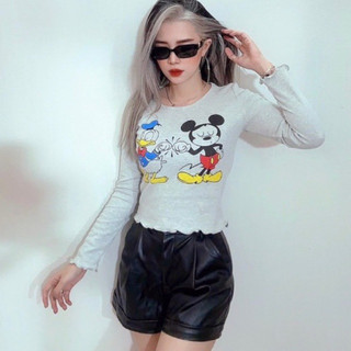 Áo croptop dài tay mickey xuất dư