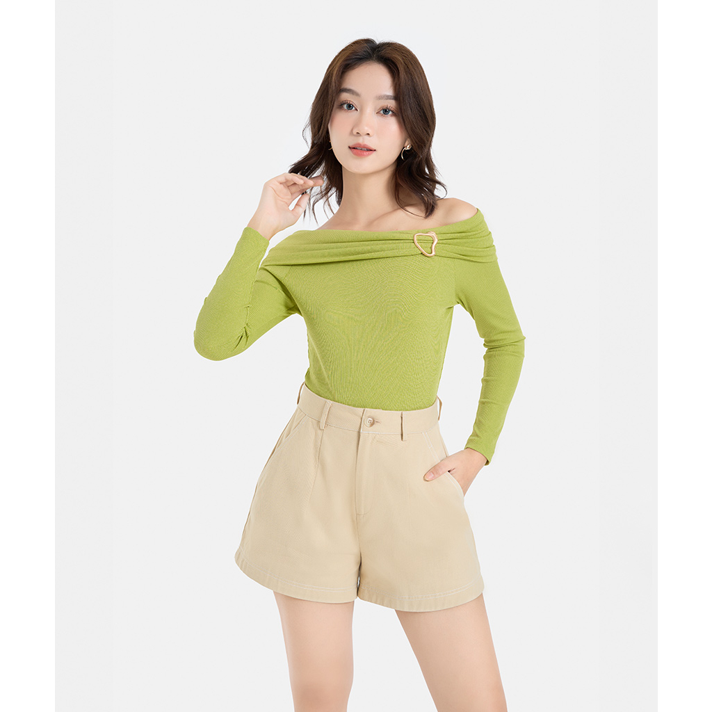 Áo Thun Gân Nữ Thời Trang HNOSS Offshoulder Gắn Khoen HNATH044