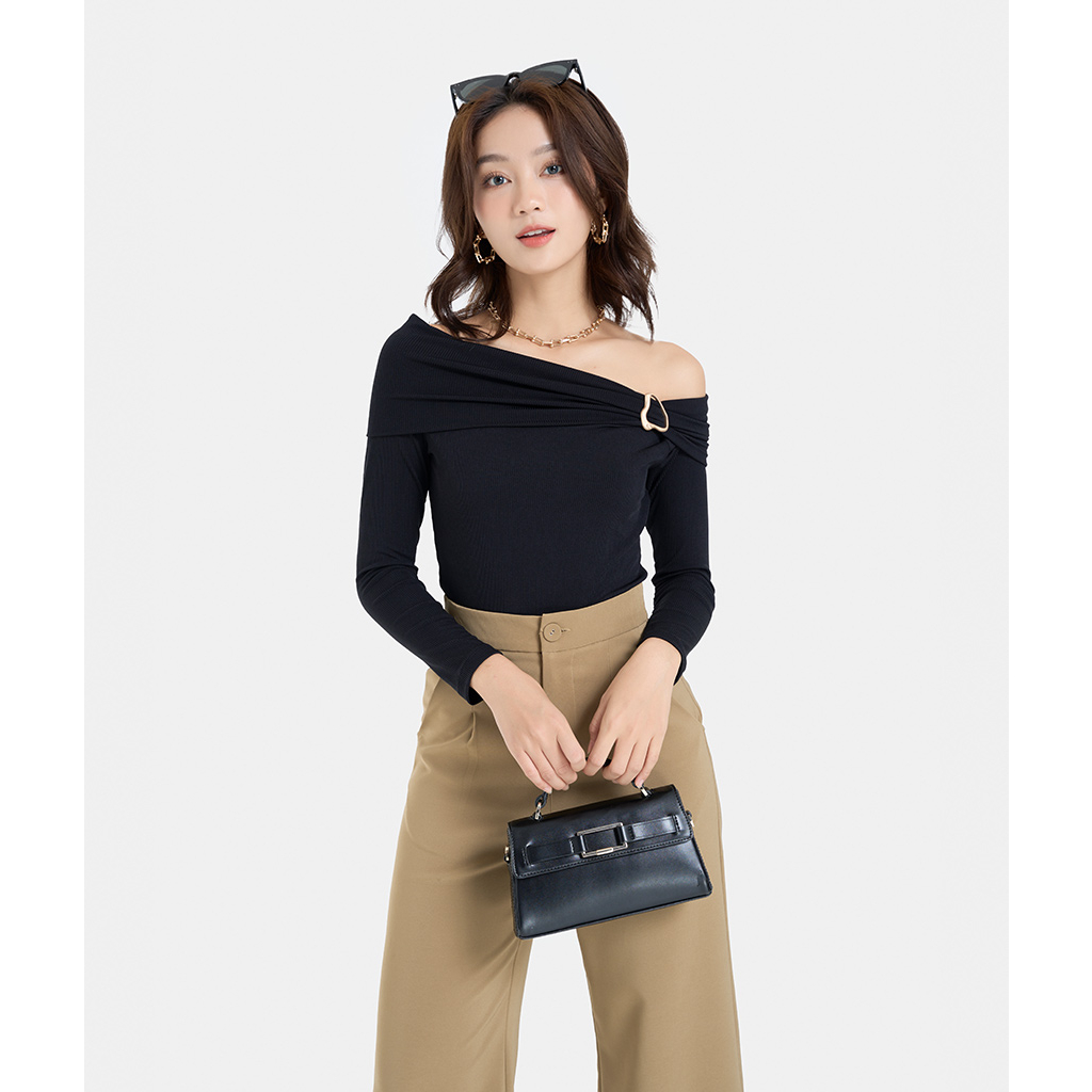 Áo Thun Gân Nữ Thời Trang HNOSS Offshoulder Gắn Khoen HNATH044