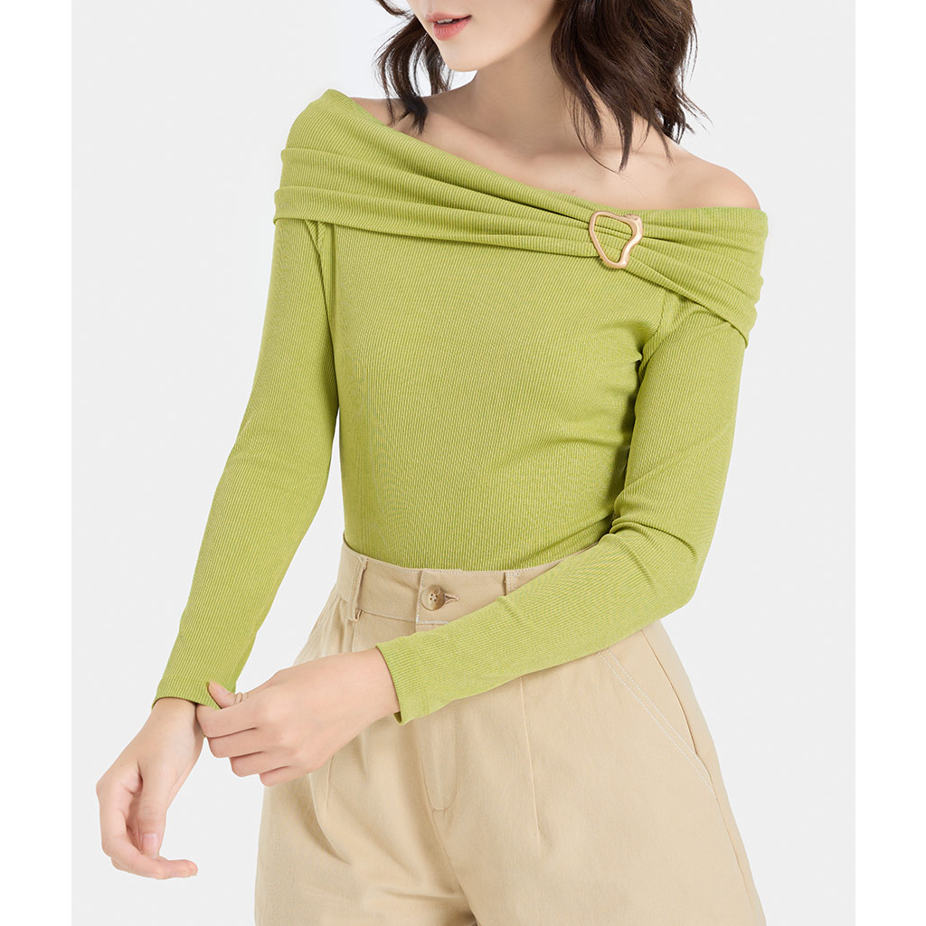 Áo Thun Gân Nữ Thời Trang HNOSS Offshoulder Gắn Khoen HNATH044