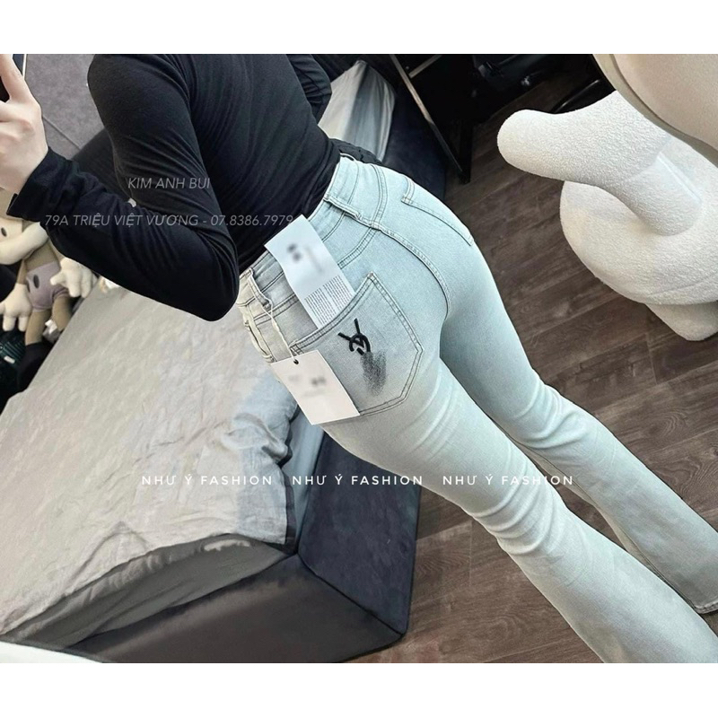 Quần jeans loe dáng dài thêu Y.SL 3350