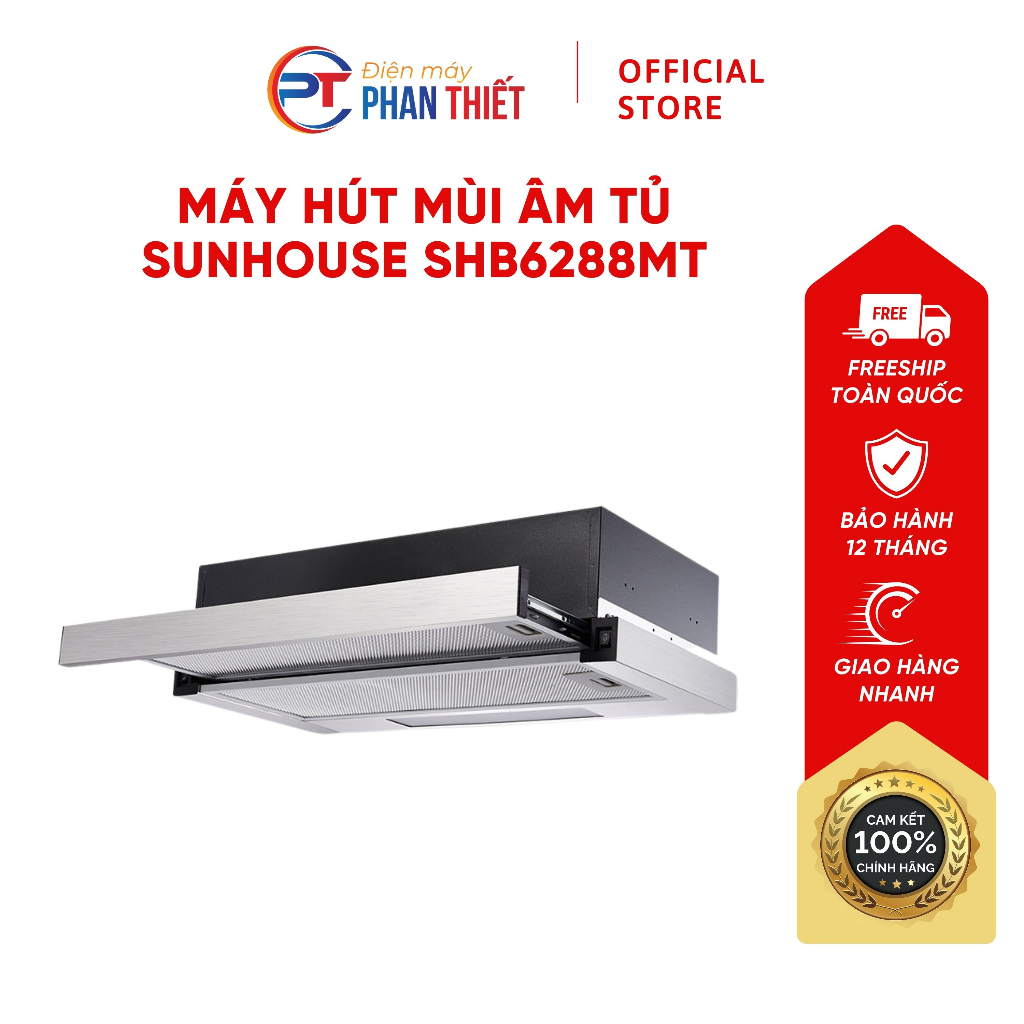Máy Hút Mùi Âm Tủ SUNHOUSE SHB6288MT Vỏ Inox Kính Cao Cấp Đèn LED Siêu Sáng Lưới Lọc Nhôm Khử Mùi Hiệu Quả