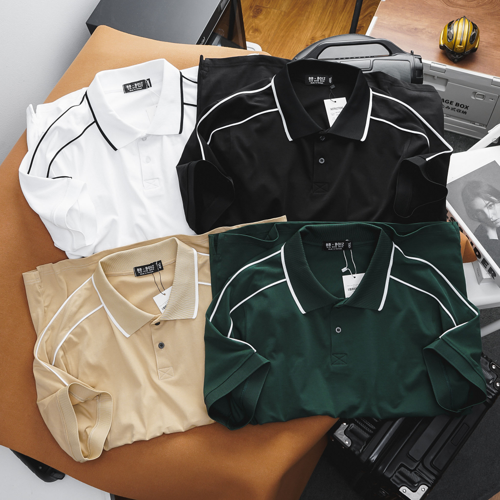 -  - Áo thun polo BB - Boiz nam chất cotton 2 chiều form bigsize 80kg - 130kg - 2 sọc viền vai