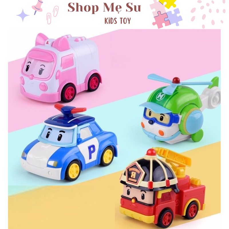 Túi 4 xe poli, biệt đội xe cứu hộ siêu dễ thương: xe cảnh sát, xe cứu thương, xe cứu hỏa, máy bay